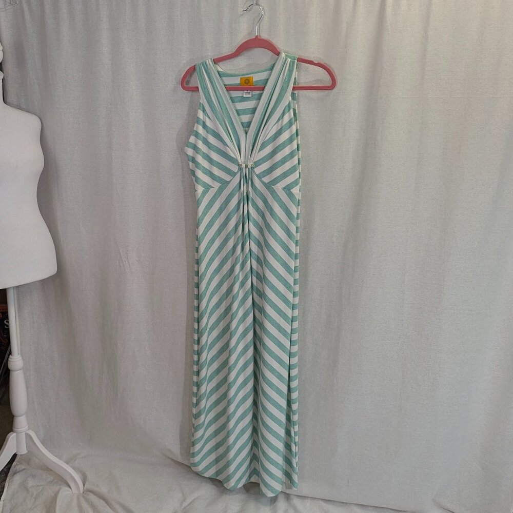 Ruby Rd. Size Small Mint and White Striped Sleeveless Maxi Dress